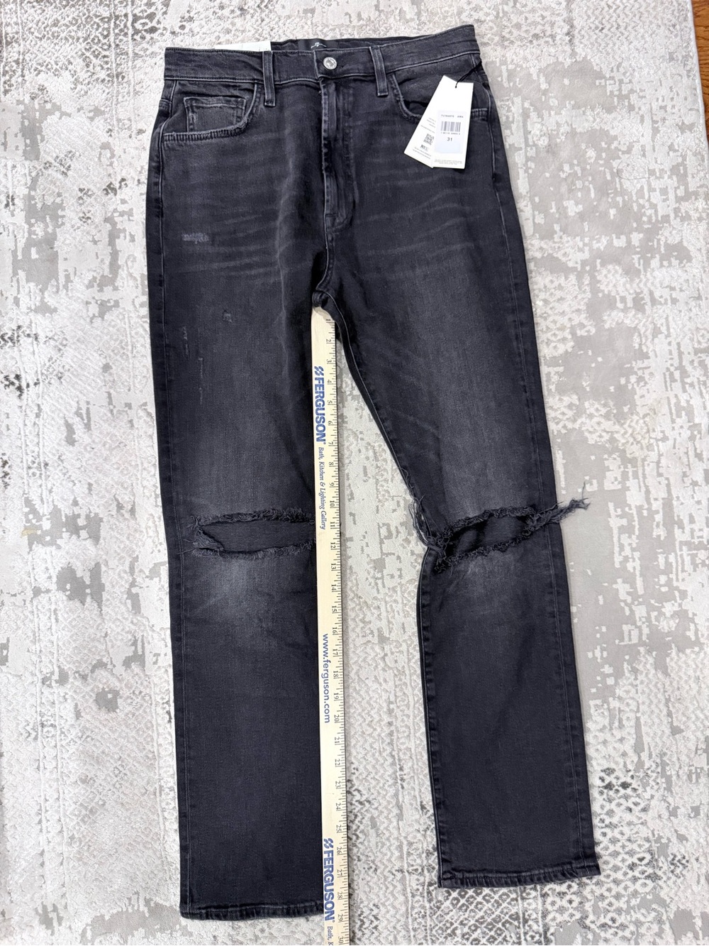 7 For All Mankind Black Distressed Straight-Leg Jeans